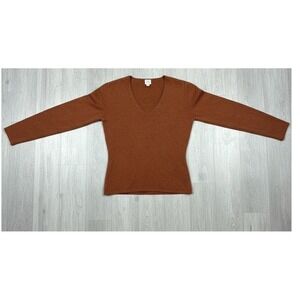 TSE Sweater Women Medium 100% Pure Cashmere V-Neck Burnt Orange Rust Long Sleeve